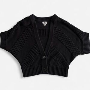 Worthington Black Knit Cropped Dolman Sleeve Button Front Cardigan Sweater